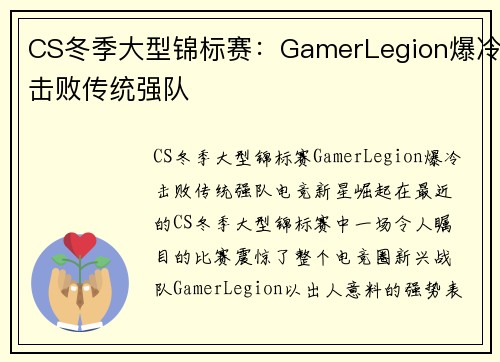 CS冬季大型锦标赛：GamerLegion爆冷击败传统强队