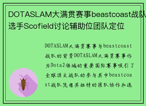 DOTASLAM大满贯赛事beastcoast战队选手Scofield讨论辅助位团队定位