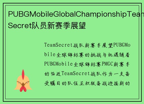 PUBGMobileGlobalChampionshipTeamSecret队员新赛季展望