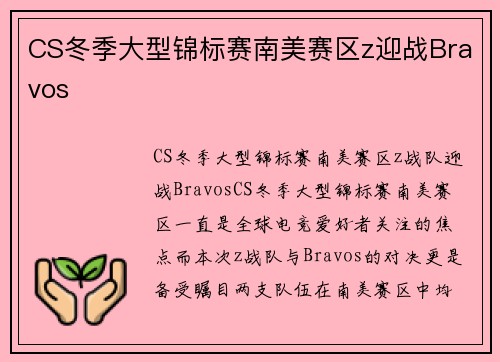 CS冬季大型锦标赛南美赛区z迎战Bravos