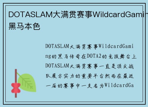 DOTASLAM大满贯赛事WildcardGaming黑马本色